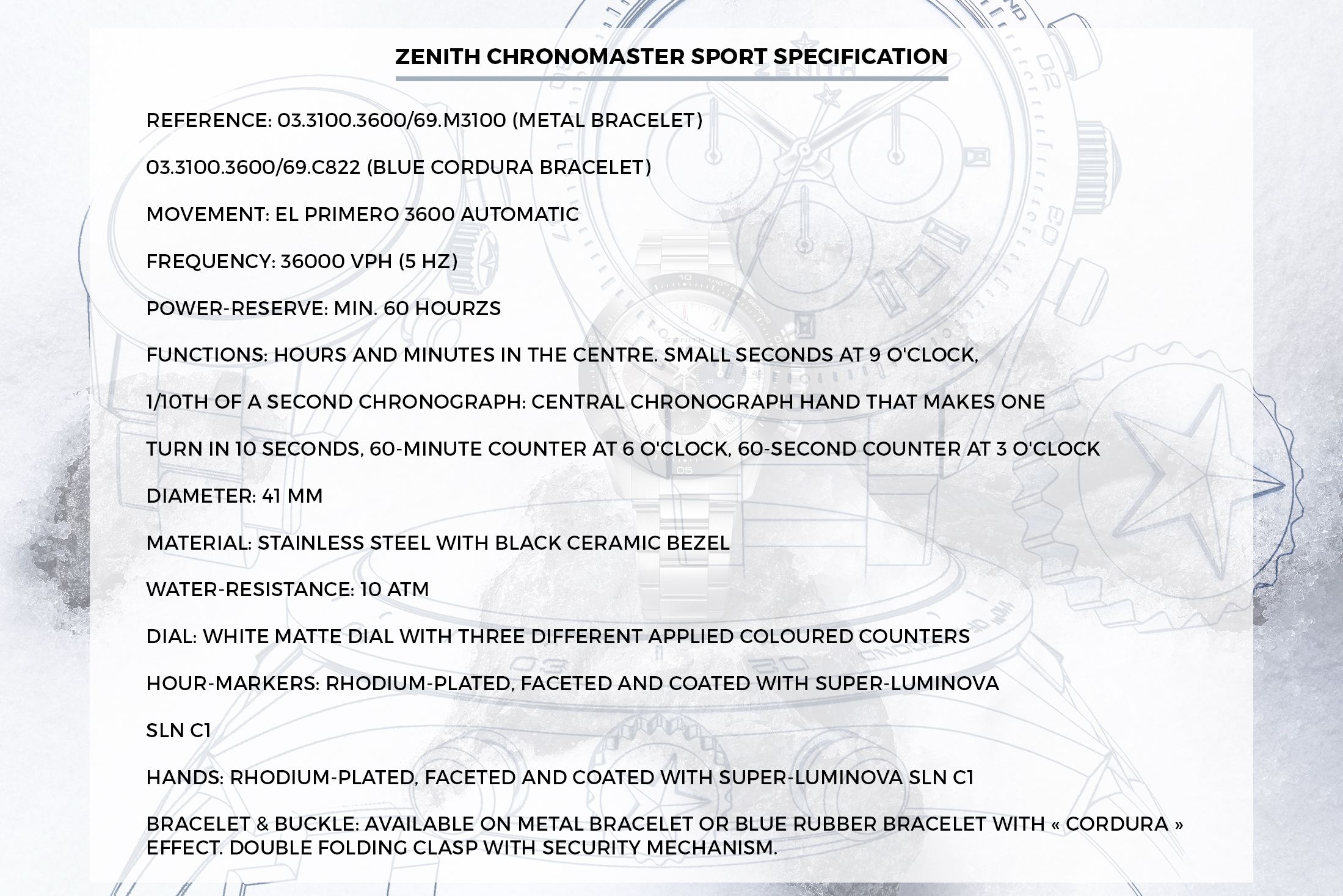 The Specs Of The Zenith Chronomaster Sport